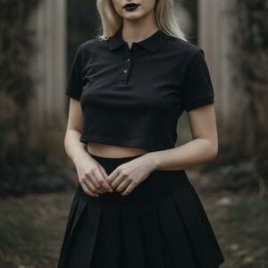 NWT cropped short sleeve black polo shirt preppy y2k style